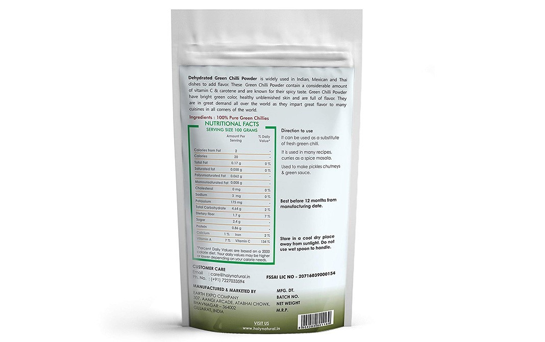 Holy Natural Green Chilli Powder    Pack  100 grams